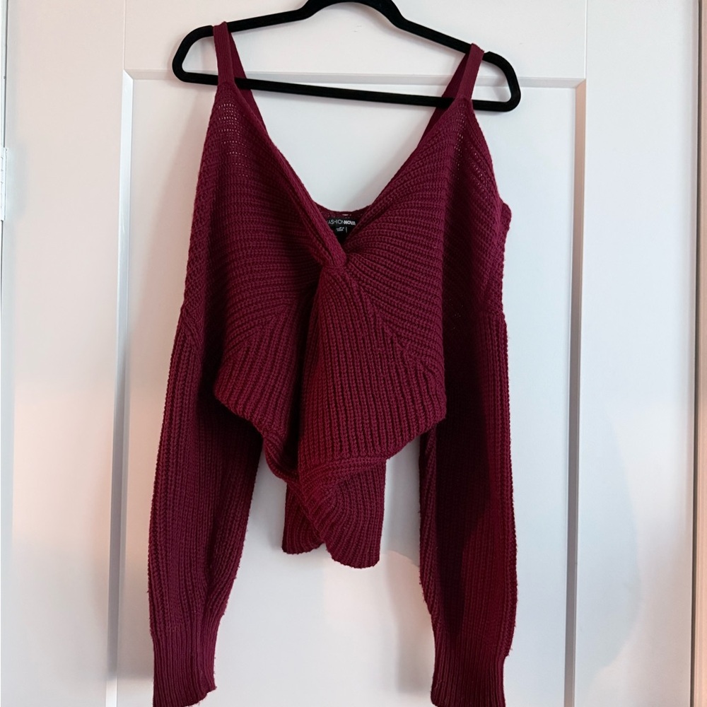 Fashion Nova Off-the-Shoulder Burgundy Sweater